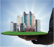 City model on an outstretched hand