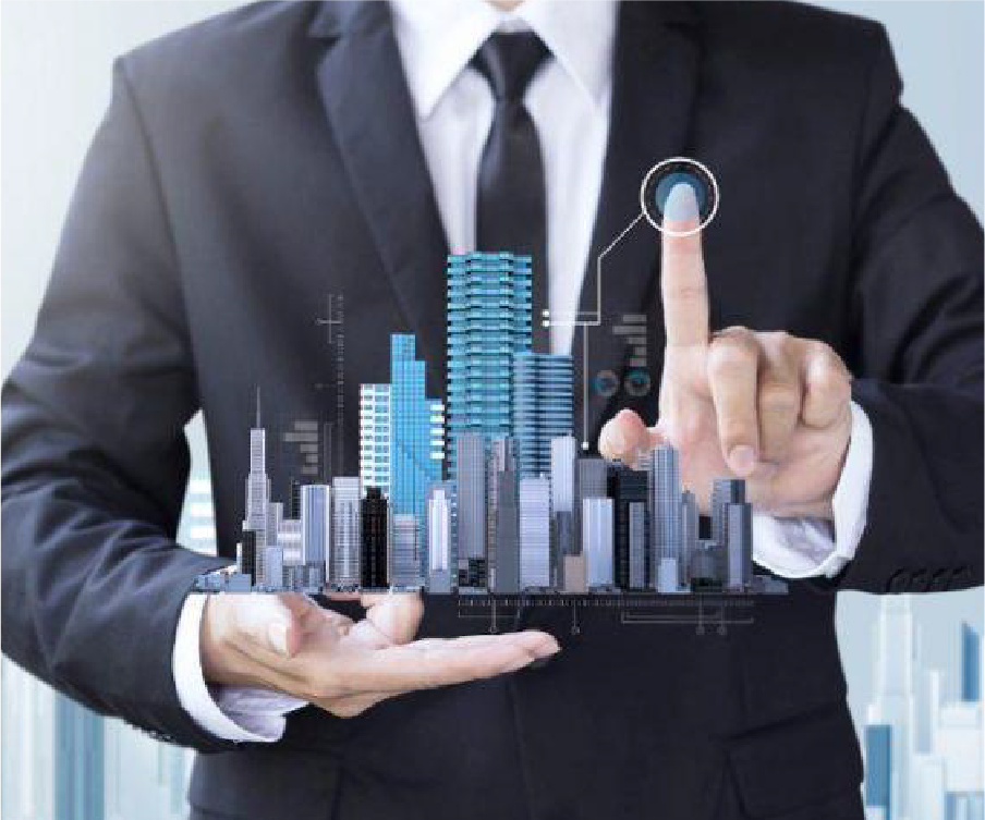 Executive with digital construction interface